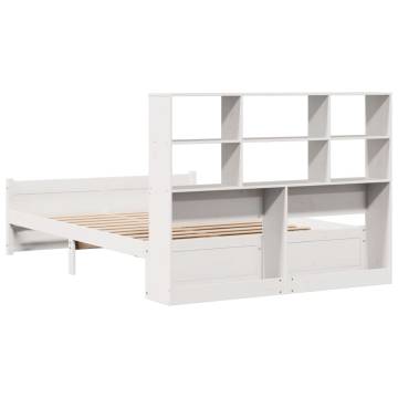 Bookcase Bed without Mattress - White Solid Pine 135x190 cm Double