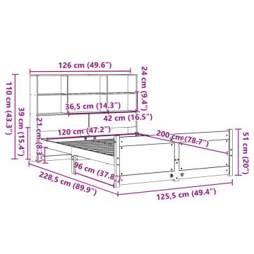 Bookcase Bed 120x200cm - Solid Pine Wood | HipoMarket UK