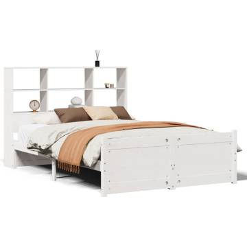 Bookcase Bed without Mattress - White King Size Solid Pine