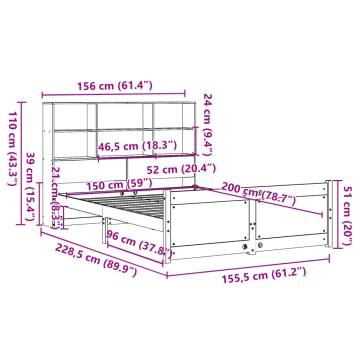 Bookcase Bed without Mattress - White King Size Solid Pine