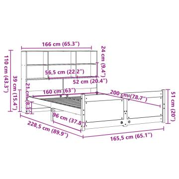 Bookcase Bed Without Mattress - White Solid Wood 160x200cm | HipoMarke