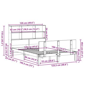 Bookcase Bed without Mattress 120x190 cm - Solid Wood Pine