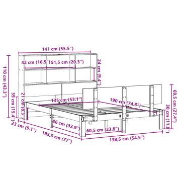 Bookcase Bed without Mattress - Solid Pine Wood 135x190 cm