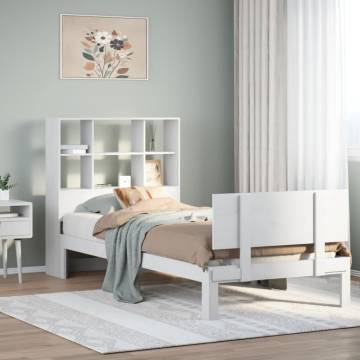 Bookcase Bed Without Mattress - White Solid Wood Pine 100x200cm