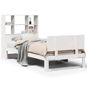 Bookcase Bed Without Mattress - White Solid Wood Pine 100x200cm