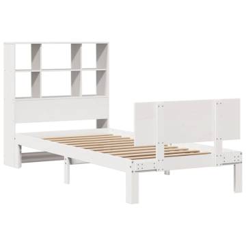 Bookcase Bed Without Mattress - White Solid Wood Pine 100x200cm