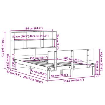 Bookcase Bed King Size 150x200 cm - Solid Pine Wood