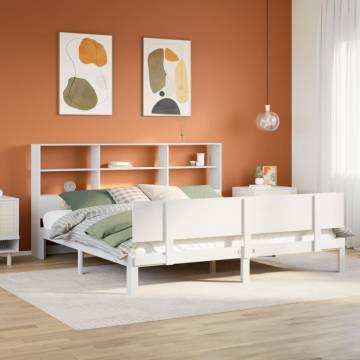 Bookcase Bed without Mattress White 200x200cm - Solid Pine