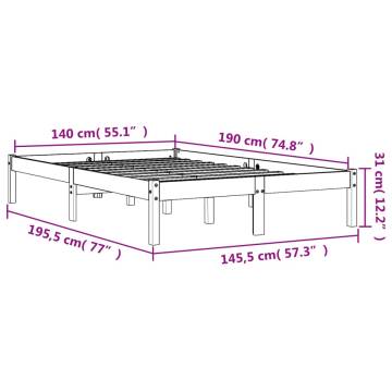 Wax Brown Bed Frame 140x190 cm - Solid Pine Wood