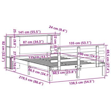 Bookcase Bed Without Mattress - White Solid Pine 135x190 cm