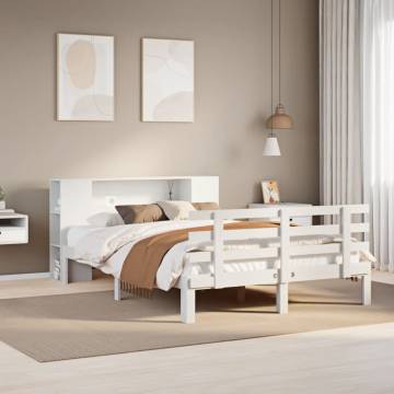 Bookcase Bed without Mattress - White Solid Pine 140x190cm