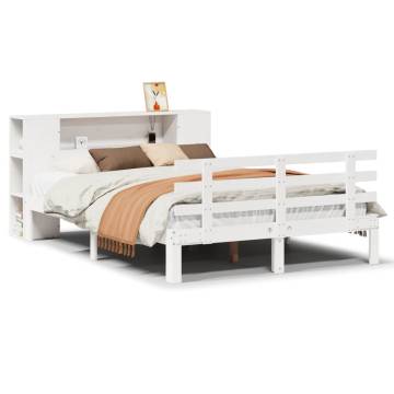 Bookcase Bed without Mattress - White Solid Pine 140x190cm