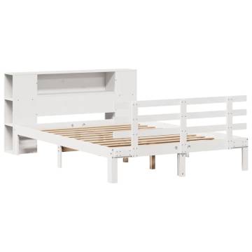 Bookcase Bed without Mattress - White Solid Pine 140x190cm