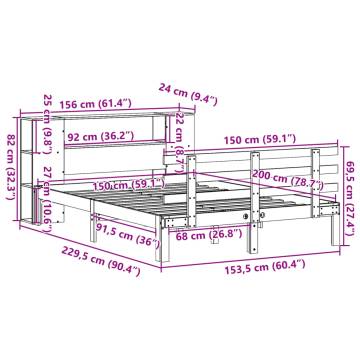 Bookcase Bed King Size White 150x200 cm - Solid Pine Wood