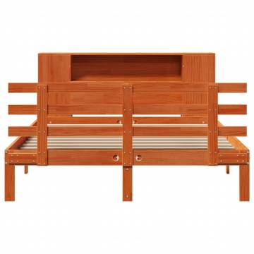 Bookcase Bed without Mattress - Wax Brown, 140x200cm Solid Wood