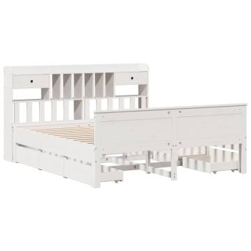 Bookcase Bed without Mattress - White Solid Wood Pine 200x200cm