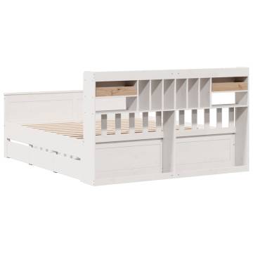 Bookcase Bed without Mattress - White Solid Wood Pine 200x200cm