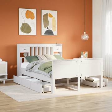 Bookcase Bed without Mattress - White Solid Pine 150x200 cm King