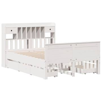 Bookcase Bed without Mattress - White Solid Pine 150x200 cm King