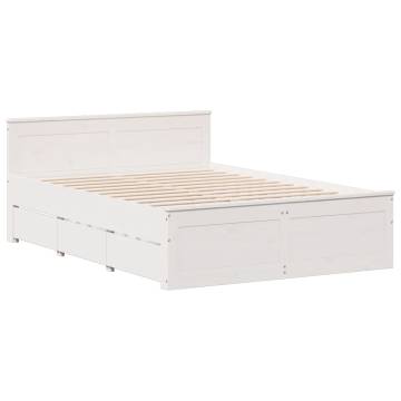 Bookcase Bed without Mattress - White Solid Pine 150x200 cm King