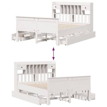 Bookcase Bed without Mattress - White Solid Pine 150x200 cm King