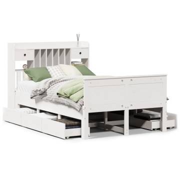 Bookcase Bed without Mattress - Solid Pine Wood - White 120x200 cm