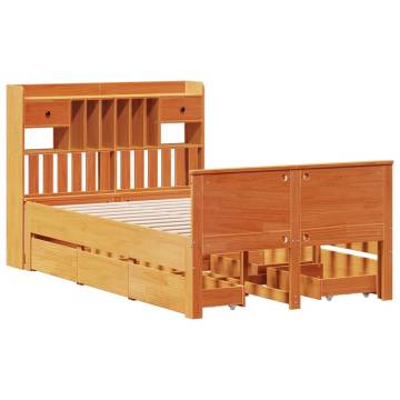 Bookcase Bed without Mattress - Solid Pine Wax Brown 135x190 cm