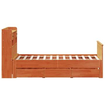 Bookcase Bed without Mattress - Solid Pine Wax Brown 135x190 cm