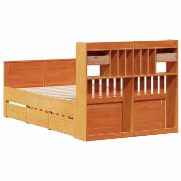 Bookcase Bed without Mattress - Solid Pine Wax Brown 135x190 cm