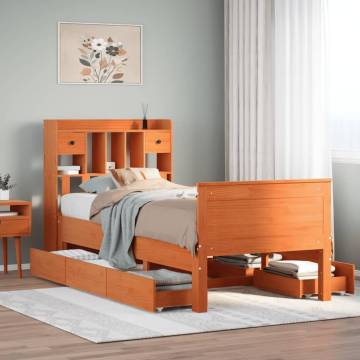 Bookcase Bed without Mattress - Solid Pine Wax Brown 90x190 cm