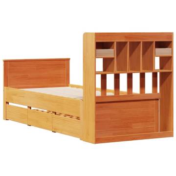 Bookcase Bed without Mattress - Solid Pine Wax Brown 90x190 cm