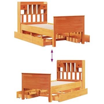 Bookcase Bed without Mattress - Solid Pine Wax Brown 90x190 cm