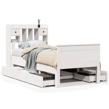 Stylish Bookcase Bed in White - Solid Pine 75x190 cm