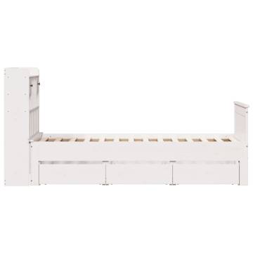 Stylish Bookcase Bed in White - Solid Pine 75x190 cm