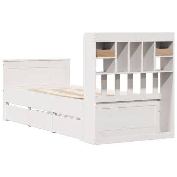 Stylish Bookcase Bed in White - Solid Pine 75x190 cm