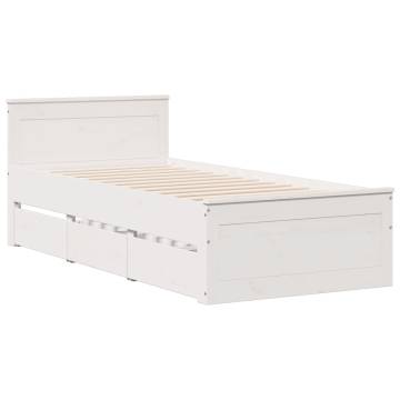 Stylish Bookcase Bed in White - Solid Pine 75x190 cm