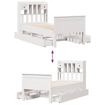 Stylish Bookcase Bed in White - Solid Pine 75x190 cm