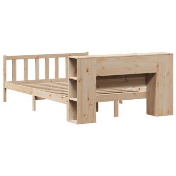 Bookcase Bed 140x200 cm - Solid Pinewood, No Mattress Included