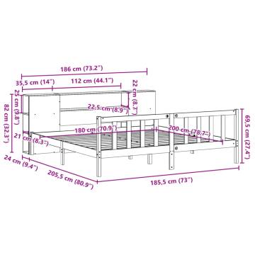 Bookcase Bed without Mattress - Wax Brown 180x200 cm Super King