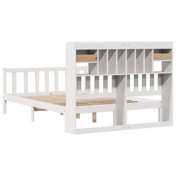 Bookcase Bed without Mattress - White Solid Pine 140x200 cm