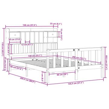 Bookcase Bed without Mattress - White Solid Pine 140x200 cm