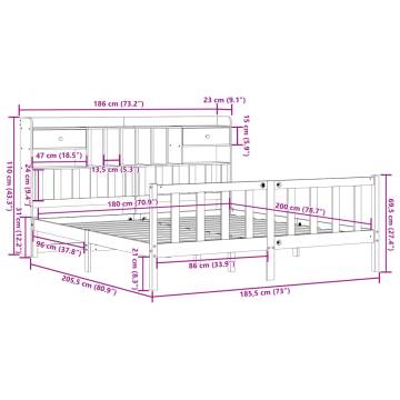 Bookcase Bed without Mattress - White 180x200 cm Super King