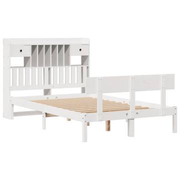 Bookcase Bed without Mattress - Solid Pine White 120x190 cm