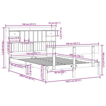 Bookcase Bed without Mattress - White Solid Wood Pine 140x200 cm