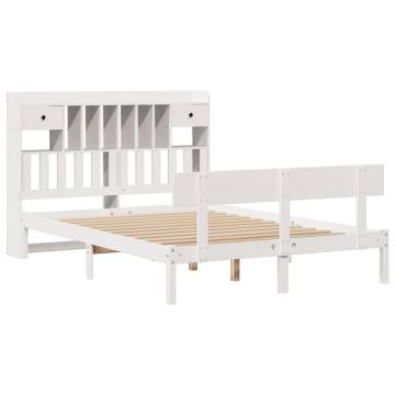 Bookcase Bed without Mattress - White King Solid Wood Pine 150x200 cm