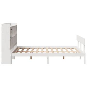 Bookcase Bed without Mattress - White King Solid Wood Pine 150x200 cm