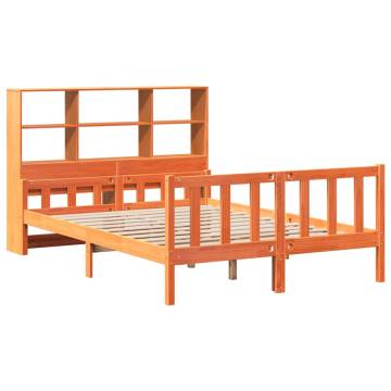 Bookcase Bed King Solid Wood Wax Brown 150x200 cm - Hipo Market