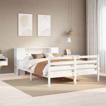 Bookcase Bed Without Mattress - White Solid Pine 140x190 cm