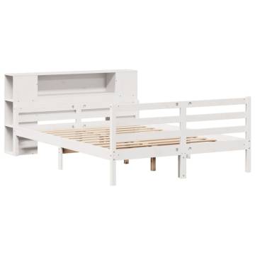 Bookcase Bed Without Mattress - White Solid Pine 140x190 cm