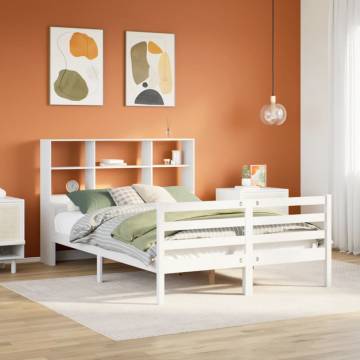 Bookcase Bed Double Solid Wood Pine - White 135x190 cm